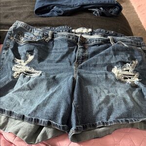 torrid Distressed Dark Blue Denim Jean Shorts